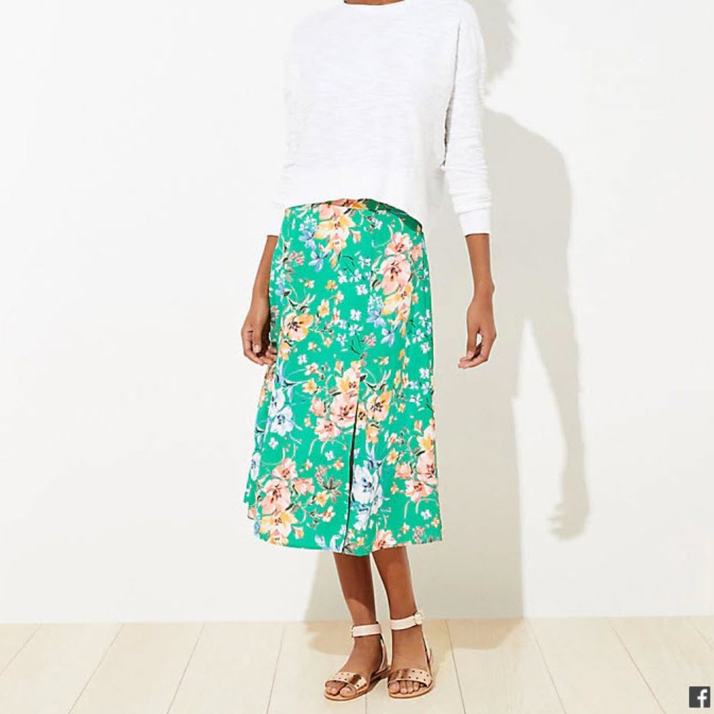 NWT Loft Floral Fluid Midi Skirt